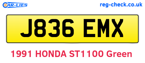 J836EMX are the vehicle registration plates.