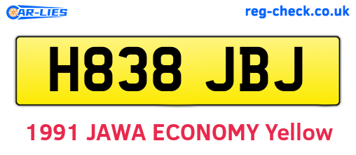 H838JBJ are the vehicle registration plates.