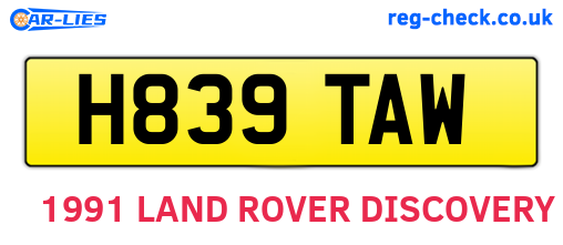 H839TAW are the vehicle registration plates.