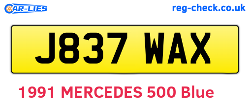 J837WAX are the vehicle registration plates.