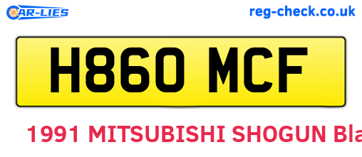 H860MCF are the vehicle registration plates.