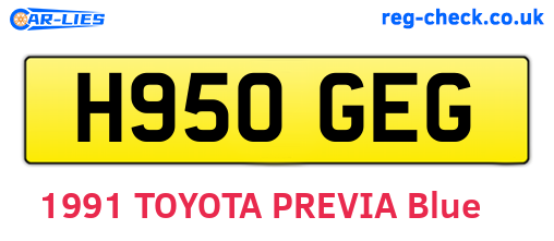 H950GEG are the vehicle registration plates.