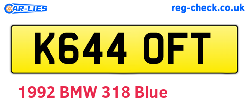 K644OFT are the vehicle registration plates.