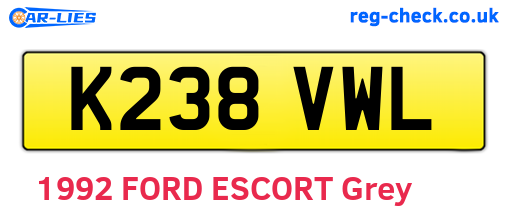 K238VWL are the vehicle registration plates.