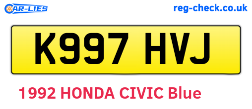 K997HVJ are the vehicle registration plates.