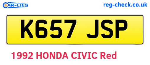 K657JSP are the vehicle registration plates.