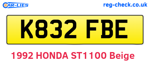 K832FBE are the vehicle registration plates.