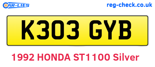 K303GYB are the vehicle registration plates.