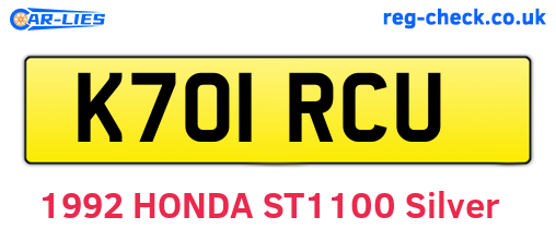 K701RCU are the vehicle registration plates.