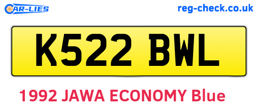 K522BWL are the vehicle registration plates.