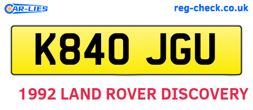 K840JGU are the vehicle registration plates.