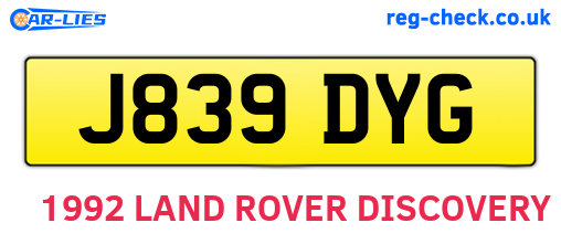 J839DYG are the vehicle registration plates.