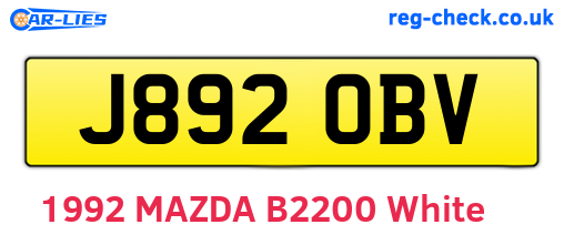 J892OBV are the vehicle registration plates.