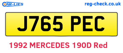 J765PEC are the vehicle registration plates.