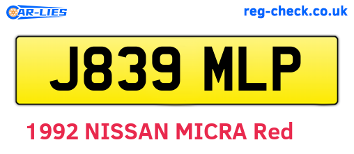 J839MLP are the vehicle registration plates.