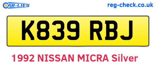 K839RBJ are the vehicle registration plates.