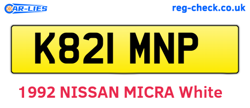 K821MNP are the vehicle registration plates.