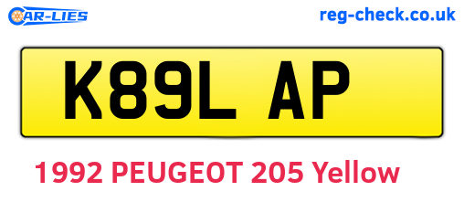 K89LAP are the vehicle registration plates.