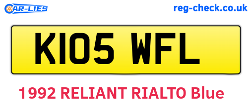 K105WFL are the vehicle registration plates.