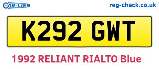 K292GWT are the vehicle registration plates.