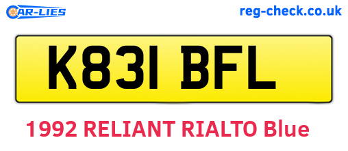K831BFL are the vehicle registration plates.