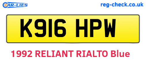 K916HPW are the vehicle registration plates.