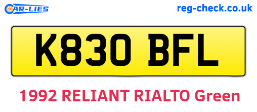 K830BFL are the vehicle registration plates.