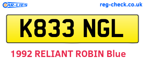 K833NGL are the vehicle registration plates.