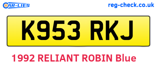 K953RKJ are the vehicle registration plates.