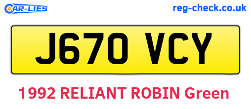 J670VCY are the vehicle registration plates.
