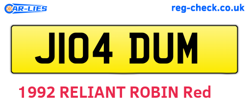 J104DUM are the vehicle registration plates.