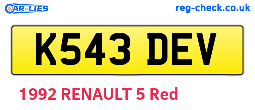 K543DEV are the vehicle registration plates.