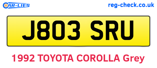 J803SRU are the vehicle registration plates.