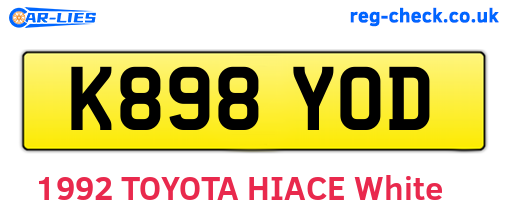 K898YOD are the vehicle registration plates.