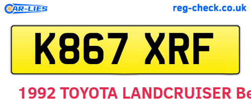 K867XRF are the vehicle registration plates.