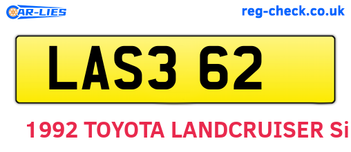 LAS362 are the vehicle registration plates.