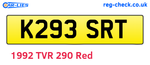 K293SRT are the vehicle registration plates.