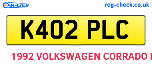 K402PLC are the vehicle registration plates.