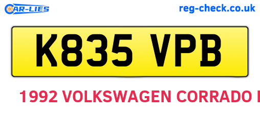 K835VPB are the vehicle registration plates.