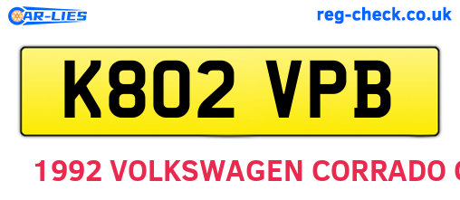 K802VPB are the vehicle registration plates.
