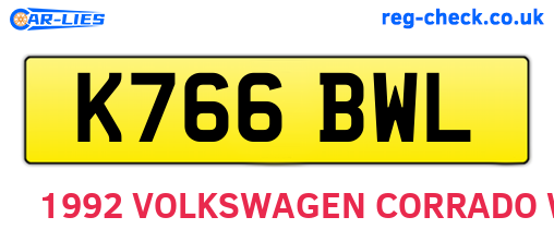 K766BWL are the vehicle registration plates.