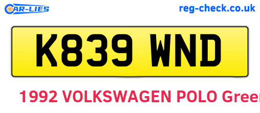 K839WND are the vehicle registration plates.