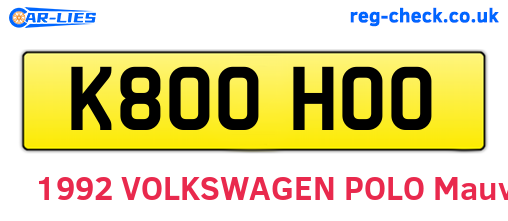 K800HOO are the vehicle registration plates.