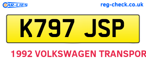 K797JSP are the vehicle registration plates.