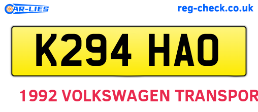 K294HAO are the vehicle registration plates.