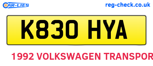 K830HYA are the vehicle registration plates.