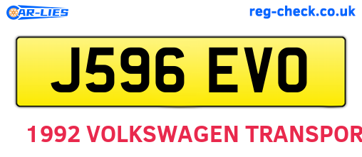 J596EVO are the vehicle registration plates.