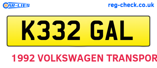 K332GAL are the vehicle registration plates.