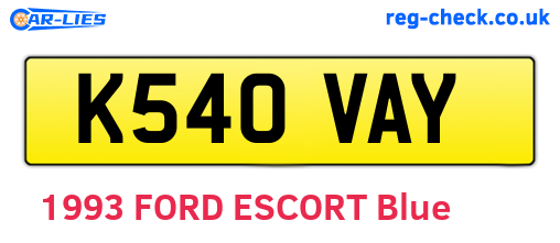K540VAY are the vehicle registration plates.