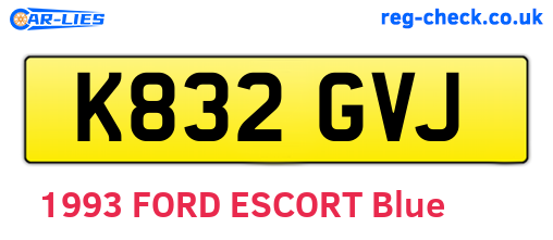 K832GVJ are the vehicle registration plates.